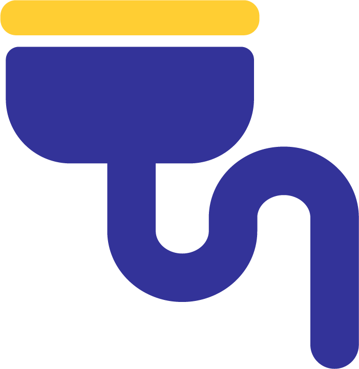 Abstract blue plumbing pipe icon with yellow accent.