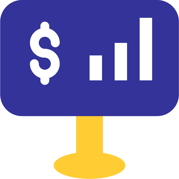Financial growth graph with dollar sign on screen.