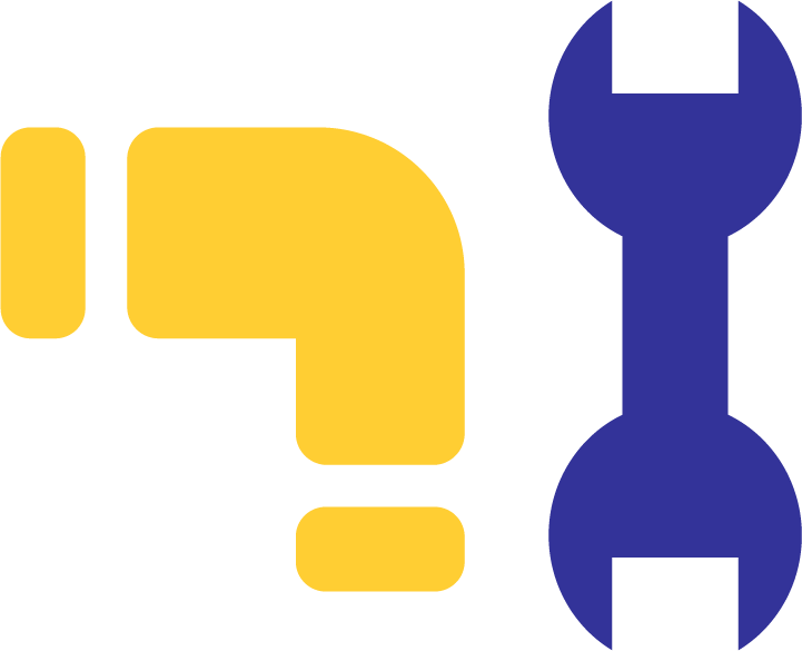 Yellow question mark and blue abstract shape
