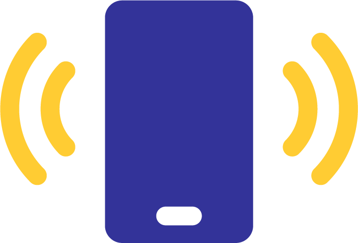 Smartphone with sound waves icon.