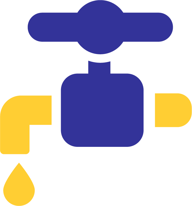 Flat water faucet icon with dripping drop