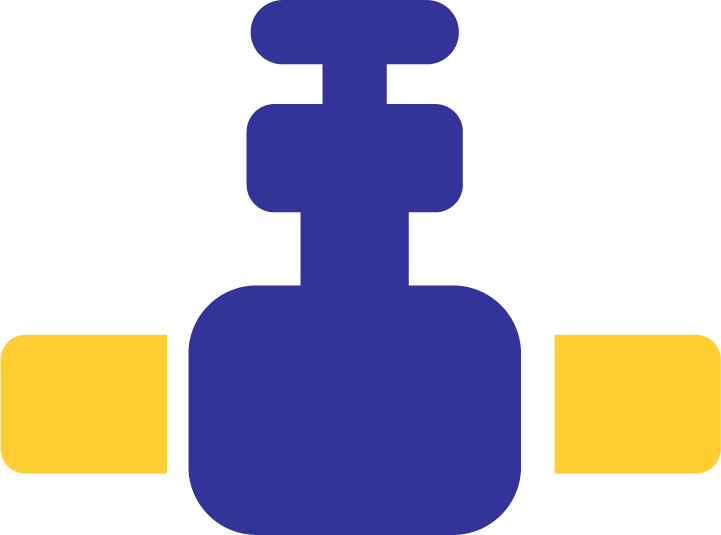 Blue valve icon with yellow pipes