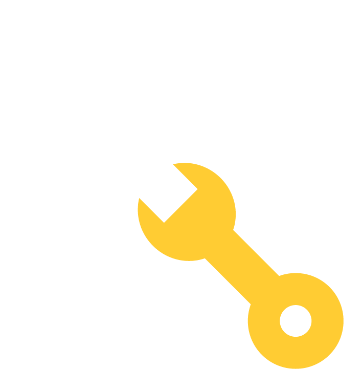 Yellow wrench icon on white background.