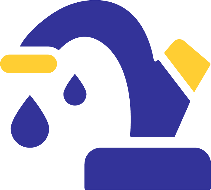 Illustrated purple faucet with water drops